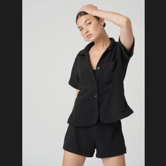 NWT Frankie’s Bikinis Black Coco Terry Button Up Shirt Small 🖤 - Picture 6 of 7
